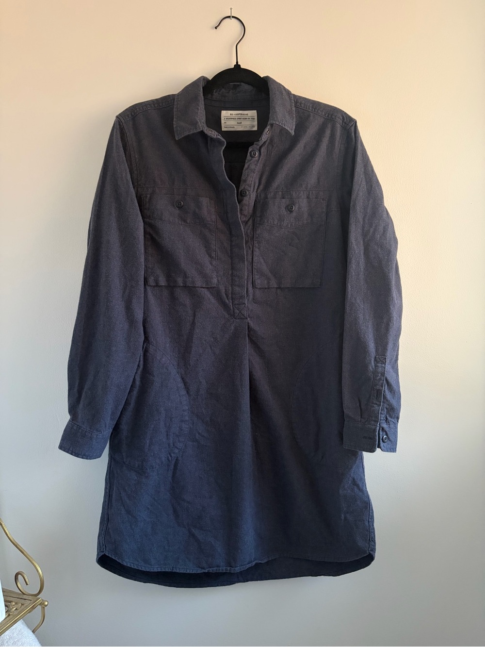 Cotton REI Co-op Navy Denim Button Up Shirt Dress w/ Pockets